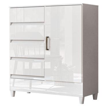 Imagem de Comoda 1 Porta 4 Gavetas Fit Branco Brilho - Santos Andirá