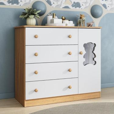 Imagem de Cômoda Infantil 95cm 1 Porta com Vidro e 4 Gavetas Teddy Multimóveis MP4489