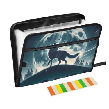 Imagem de Pasta de arquivo expansível de lobo dançando sob a lua A4 pasta sanfonada para organização, jogos de tabuleiro, viagens, material de escritório escolar
