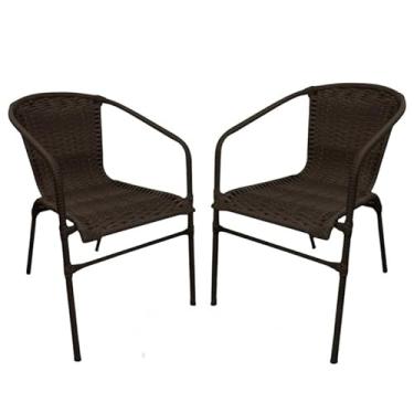 Imagem de Kit de 2 Cadeiras Semi-Inclinadas em Junco - Resistentes para Varanda, Ideal para Descanso de Idosos (Tabaco)