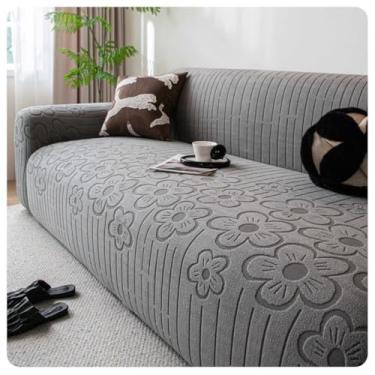 Imagem de Capa de sofá 1, 2, 3, 4 e 5 lugares, protetor móveis veludo grosso luxo, capa cor sólida, elástica para cadeira reclinável(Gray,5-seat 305-350cm)