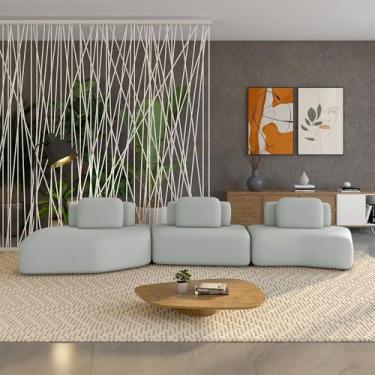 Imagem de Sofá Ilha Sala de Estar Dakota 3 Módulos 484cm Encostos Almofadas Soltas Veludo Cinza Claro G33 - Gran Belo