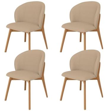 Imagem de Kit 04 Cadeiras de Jantar e Estar Living Estofada Mia L02 Linho Bege Escuro - Lyam Decor