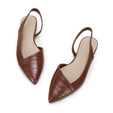 Imagem de LAICIGO Sandálias femininas fechadas com bico fino e salto baixo, sem cadarço, estampa animal, costas nuas, Café 1, 36