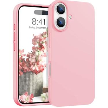 Imagem de Capa de silicone para iPhone 16 leve, acabamento fosco suave rosa