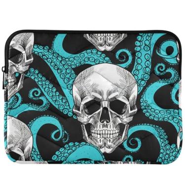 Imagem de Capas fofas de esqueleto de caveira polvo azul-petróleo para MacBook Pro 14 manga acessórios de computador notebook capa universal 13-14 polegadas