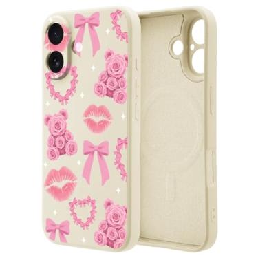 Imagem de OFQKOAKS Capa para iPhone 16 compatível com MagSafe, capa de celular feminina romântica com urso rosa rosa e rosa para mulheres e meninas