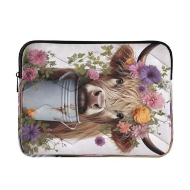 Imagem de Highlands Capa para laptop com flores de vaca, bolsa para laptop de 40 cm, à prova de choque, capa protetora para transporte de computador, bolsa de trabalho feminina de 15,6 polegadas