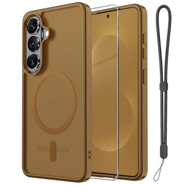 Imagem de Janmitta Capa magnética para Samsung Galaxy S26, com protetor de tela, compatível com MagSafe, proteção contra quedas de grau militar, capa de telefone fosca translúcida fina à prova de choque, marrom