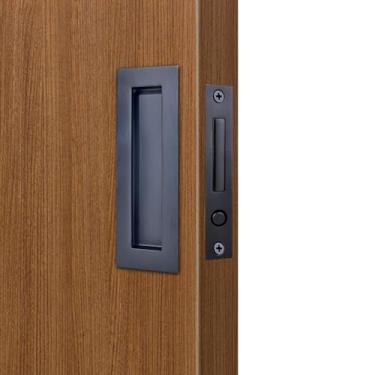 Imagem de Dontay 2 conjuntos de maçanetas de porta deslizantes, ferragens de aço inoxidável 304 sem trava, puxadores de dedo embutidos, puxador de borda resistente com puxador de anel (preto fosco, 12 cm)