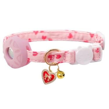 Imagem de Coleira Breakaway para gatos com suporte de airtag, coleira de gatinho com suporte para Apple Air Tag e sino para meninas, meninos, 0,4 polegadas de largura e leve. (coração rosa)