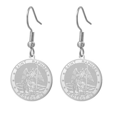 Imagem de TEAMER Brincos pendentes de São Rafael Arcanjo da Cura e Proteção St. Raphael Amuleto Joias religiosas para mulheres, 25*25mm, Aço inoxidável, Sem pedra preciosa