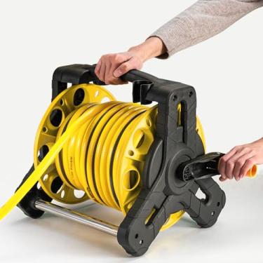 Imagem de Luocute Carretel de Mangueira de Jardim, Rack de Armazenamento de Enrolamento de Mangueira PP Resistente Com Suporte Removível ContéM de 25 M, para Gramado Externo, Irrigação de (Preto e Amarelo)