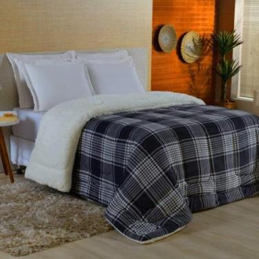 Imagem de Edredom Coberdrom Sonobom Queen Sherpa e Manta - Xadrez Azul - 100% Po