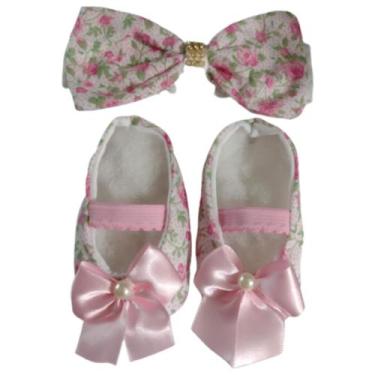 Imagem de Sapatinho + faixa tiara bebê menina - Duda Baby, Rosa estampado