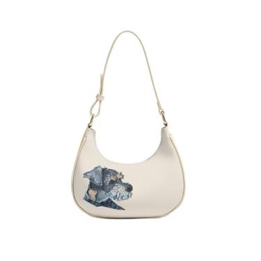 Imagem de Jolamirel Bolsa de ombro feminina com estampa floral animal Y2K bolsa crescente bolsas de couro axilas para festas de casamento e viagens, Jeans Dog