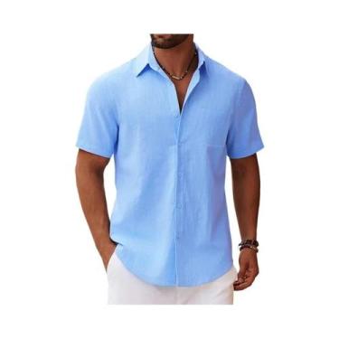 Imagem de Camisa Masculina Leve De Manga Curta Para O Verão Com Bolso No Peito, 
