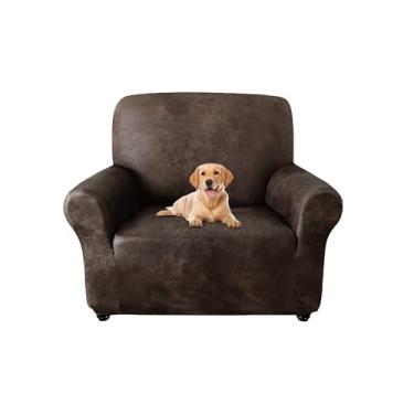 Imagem de ANARACHON Capas de poltrona com aparência de couro, capa de sofá superelástica, antiderrapante, largura de até 96 cm, protetor de móveis lavável, 1 capa de sofá para cadeira, gatos e crianças (cadeira