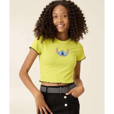 Imagem de Blusa Juvenil Cropped Canelada Stitch Disney Tam 10 a -94044, Amarelo,