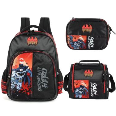 Imagem de KIT MOCHILA LANCHEIRA ESTOJO ESCOLAR MENINO ORIGINAL BATMAN-Masculino