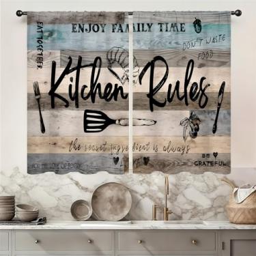 Imagem de Famiffty Cortinas de cozinha cinza com regras de cozinha 79,5 L x 99 cm 2 painéis bolso para varão pequeno curto café tier cortinas de banheiro planta sobre pia cortinas de janela decoração