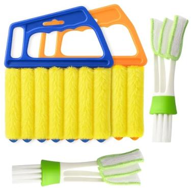 Imagem de Ferramenta de limpeza de espanador – 2 peças, ferramenta de limpeza de persianas de janela anti-queda de 7 dedos e 2 peças de limpador de saída de ar, com lã de microfibra de alta densidade e alça