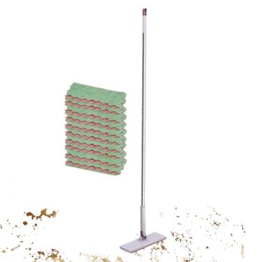 Imagem de Esfregona Plana - Cabeça Giratória Longo Com Panos,Esfregão Plano para Limpeza de Pisos - para Cozinha Banheiro Quarto Sala Laminado Vidro e Janela
