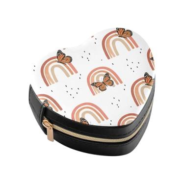 Imagem de Burbuja Caixa de joias em forma de coração de borboletas arco-íris mini estojo de joias de viagem para mulheres e meninas, estojo portátil organizador de armazenamento para brincos, anéis, colares e