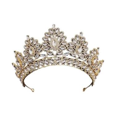 Imagem de Coroa De Noiva Dourada Com Diamantes Grandes Multicoloridos, Tiara De 