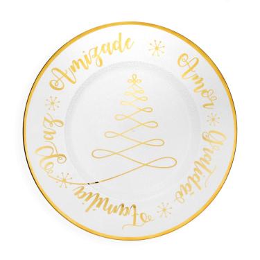 Imagem de Sousplat de Plástico Desejos Transparente Dourado 33 Cm - D'Rossi