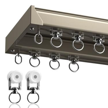 Imagem de Cortina dupla de alumínio resistente montada no teto - trilhos deslizantes silenciosos para cortinas e divisórias de quarto - champanhe de 3,8 m (12,5 pés) - Perfeito para decoração de sala de estar e