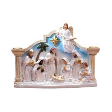 Imagem de Suporte de vela do advento do presépio - Estátua de castiçal de Natal para festa, enfeite de estátua de presépio de resina para decoração de castiçal cristão católico para lareira, mesa, manto interno
