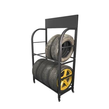 Imagem de Rack de pneu de garagem resistente - suporte de armazenamento para pneus de 20 x 43 cm, organizador preto para rodas sazonais, suporte de pneu sobressalente ATV e RV, P-Grande
