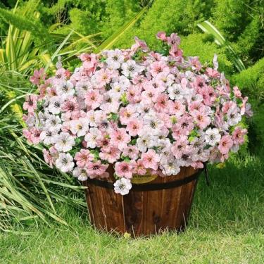 Imagem de Playieer Flores artificiais para ambientes externos com folhas de eucalipto, decoração de primavera, 16 pacotes de plantas de plástico falsas realistas resistentes a UV para ambientes internos e