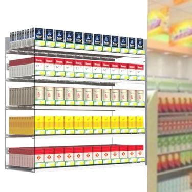 Imagem de Rack de exibição de cigarro de acrílico - Organizador de armazenamento multifuncional montado na parede com empurrador automático, estojo de varejo para supermercados, 31,5 x 28,4 x 54 cm, design