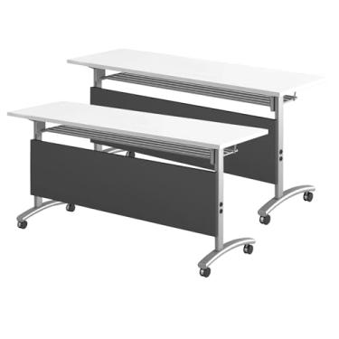 Imagem de Mesa de treinamento dobrável móvel, mesas de conferência, mesa de escritório dobrável com rodinhas de bloqueio, base de aço, topo laminado - perfeita para espaços de reunião