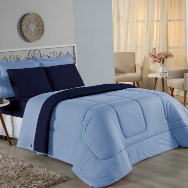 Imagem de Edredom King Nobre 1 Peça Dupla Face 2,50m X 2,90m Malha 100% Algodão - Azul-bebê / Azul-marinho
