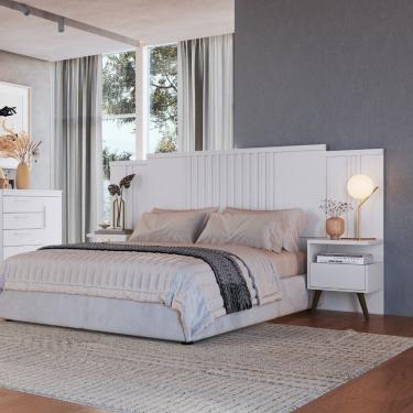 Imagem de Cabeceira Extensivel Casal/Queen Ripada com 2 Mesas de Cabeceira Flora Moveis Castro