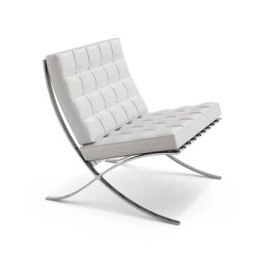 Imagem de Poltrona Para Leitura Barcelona Inox Couro Natural Branco