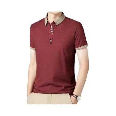 Imagem de Camisa polo masculina de manga curta casual de cor sólida verão confor