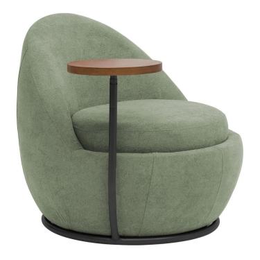 Imagem de Poltrona Kaira Mesa Lateral Direita Base Fixa Preto Bouclé Verde Claro - Nexta Casa