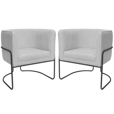 Imagem de Kit 02 Poltronas Decorativas Betina Base Aço Preto Bouclé Cinza Claro - Nexta Casa
