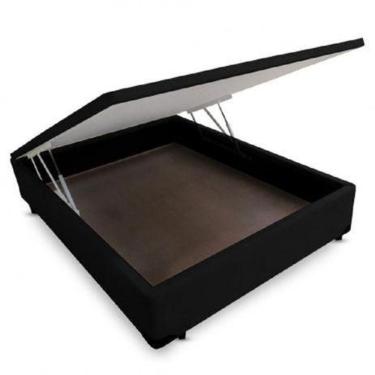 Imagem de Cama Box com Baú Casal Base Box Baú Suede 138x188 Madeira Abertura Pneumática Preto