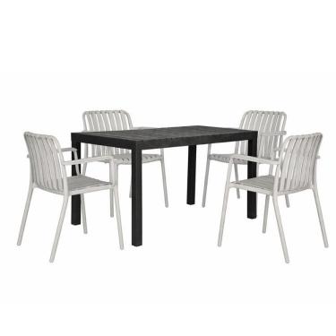 Imagem de Kit 1 Mesa Creta 140x72cm e 4 Cadeira Tulum em Polipropileno Preto/Nude