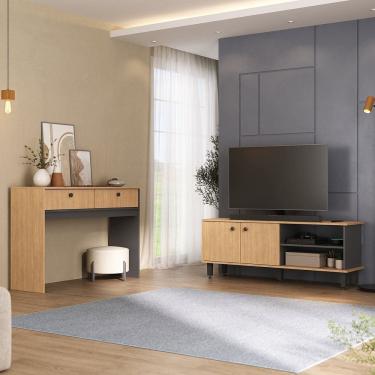 Imagem de Conjunto Sala de Estar 2 Peças Rack para Tv com Aparador Ibiza Carvalho Marrom / Grafite