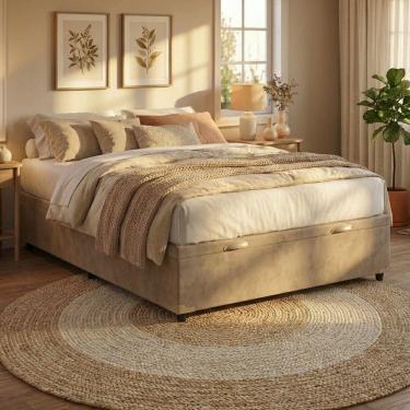 Imagem de Base Box com Baú Frontal Suede Padrão Classic Bege