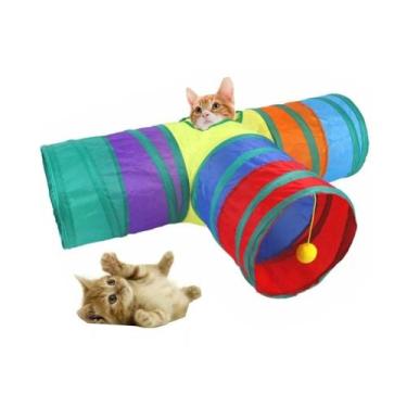 Imagem de Túnel Para Gatos Em T Colorido Brinquedo Interativo Pet Napi