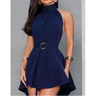 Imagem de Vestido Feminino Curto Frente Unica Gola Alta Soltinho Com Cinto Tendê
