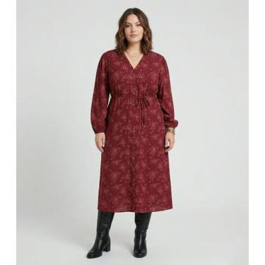 Imagem de Vestido Midi Manga Longa Plus Size Secret Glam Vermelho, Plus G2, Verm