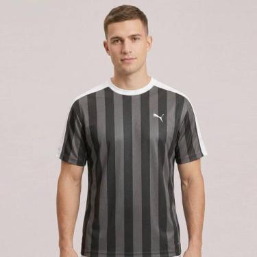 Imagem de Camiseta Puma Ess Relaxad Striped Football Jersey Preta, M